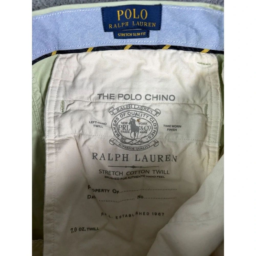 Polo Ralph Lauren Men Light Green Stretch Slim Fit Chino Pants 32/30 Preppy Pony